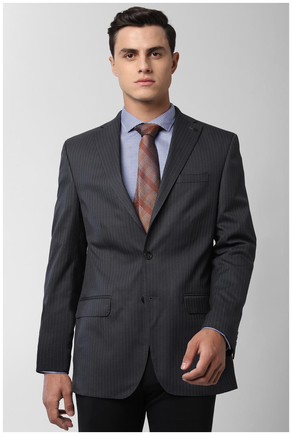 

Peter England Men Black Striped Regular fit Single Breasted Blazer
