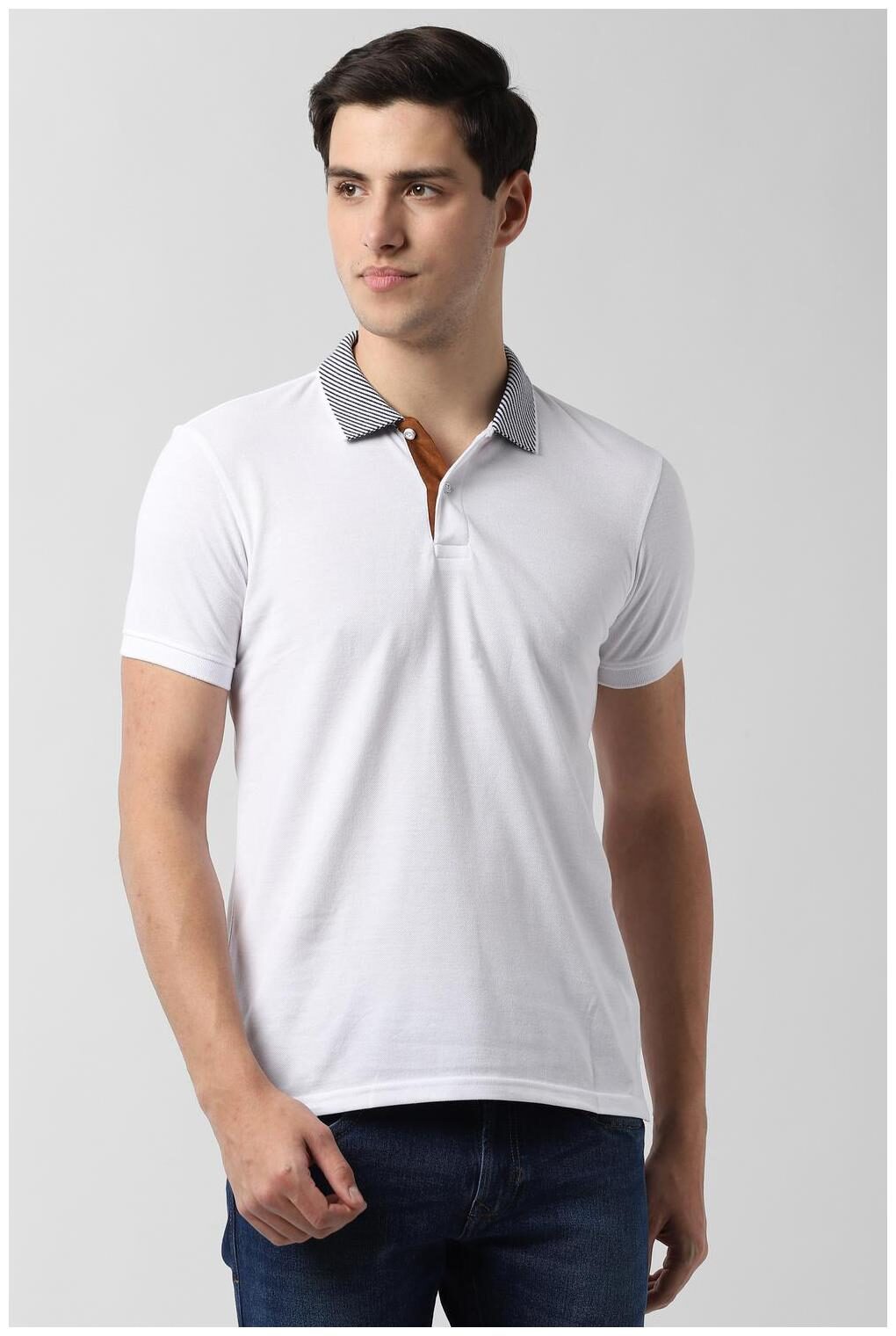 

Peter England Men White Slim fit Cotton Blend Polo collar T-Shirt - Pack Of 1