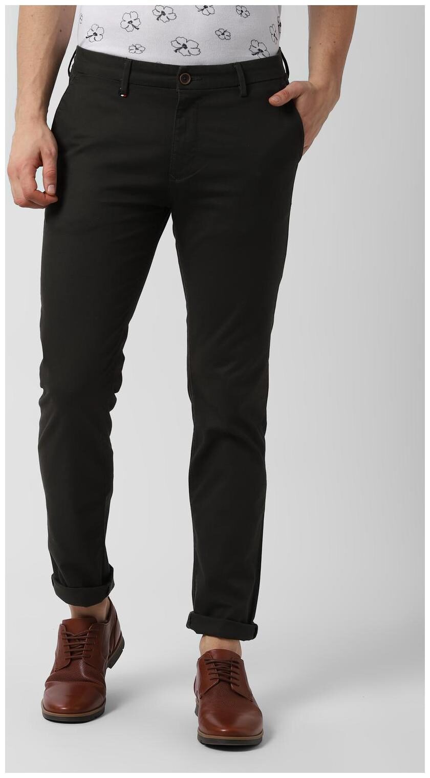 

Peter England Men Black Textured Slim fit Regular trousers