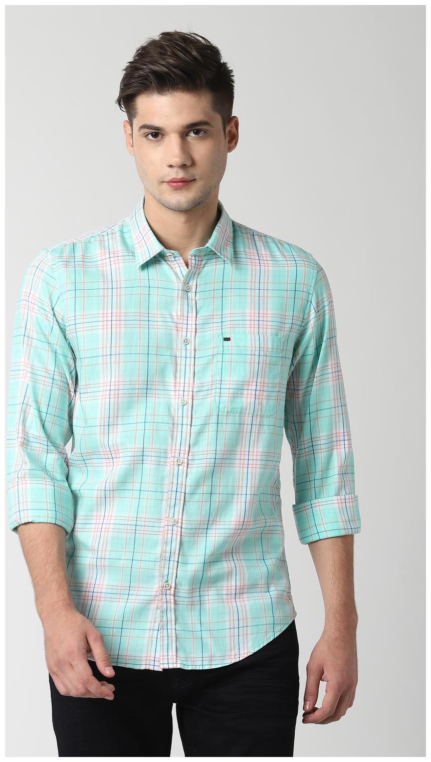 

Peter England Men Cotton Blend Checked Blue