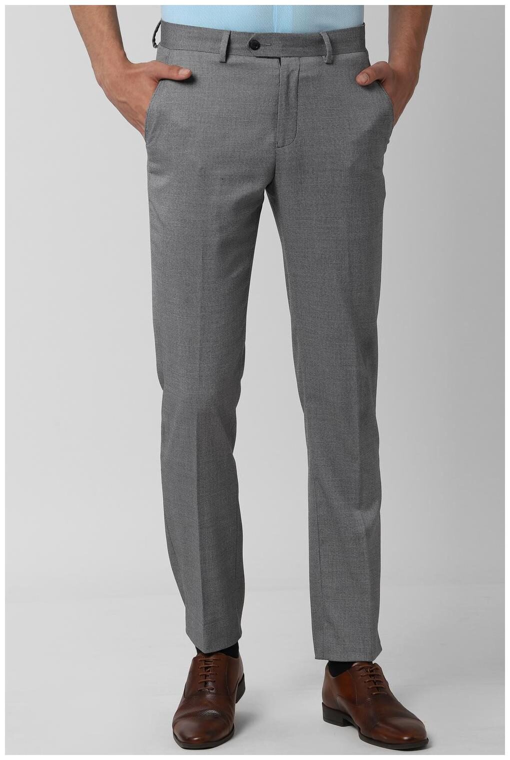 

Peter England Men Textured Slim Fit Formal Trouser - Grey