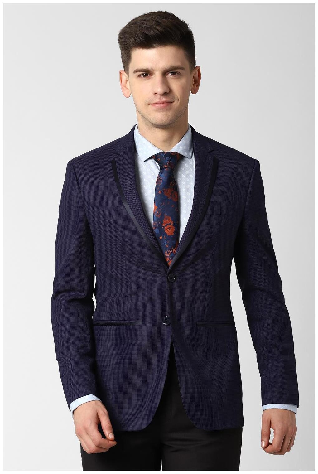 

Peter England Men Blue Textured Slim fit Single Breasted Blazer