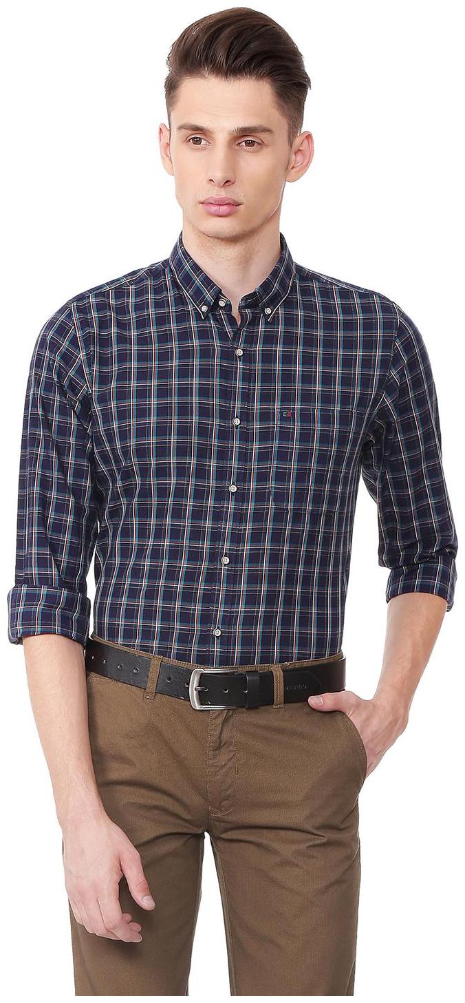 

Peter England Men Blue Checked Slim Fit Casual Shirt