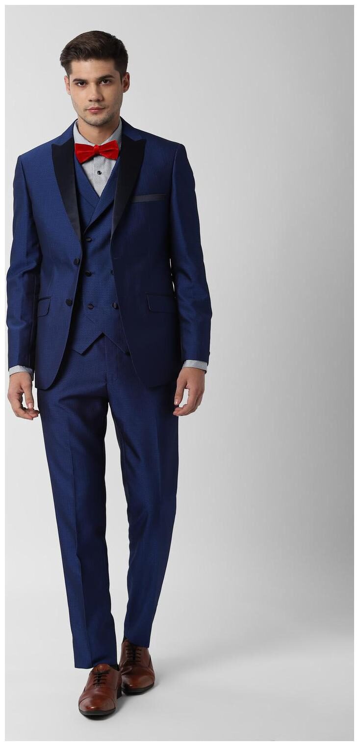 

Peter England Blended Textured Men Blue Single Breasted Suit