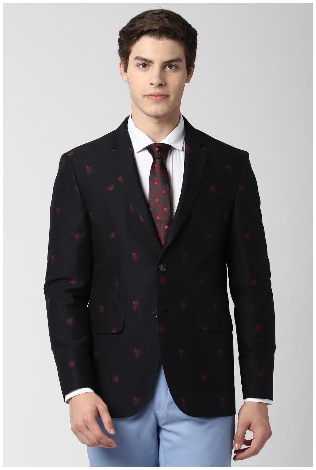 

Peter England Men Blue Printed Slim fit Single Breasted Blazer