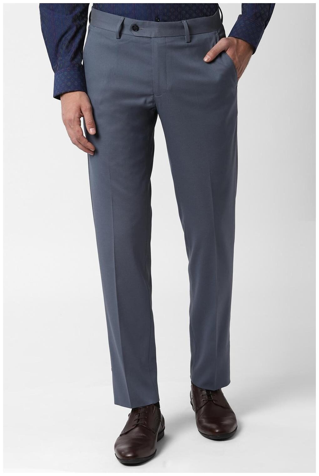 

Peter England Men Textured Slim Fit Formal Trouser - Grey