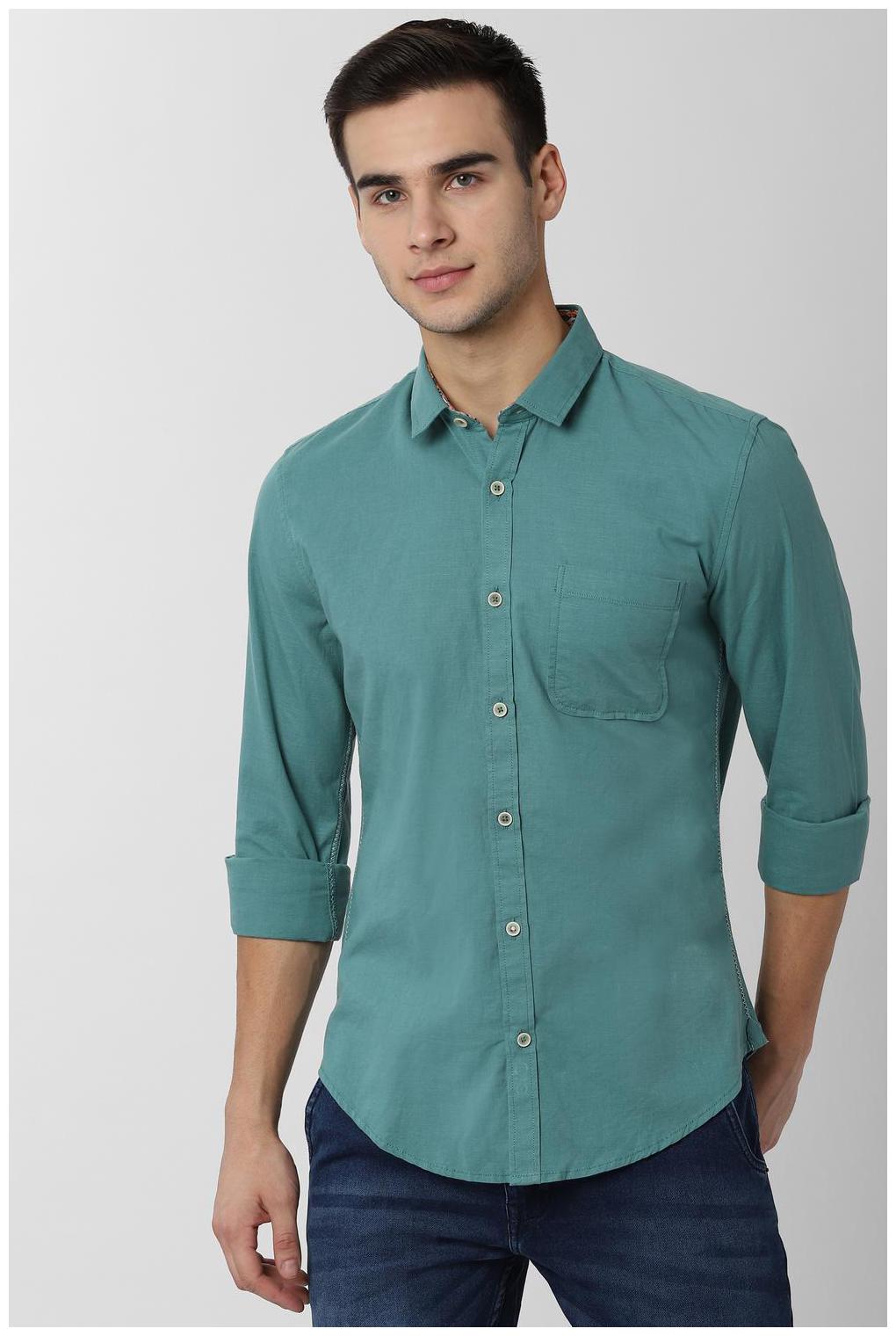 

Peter England Men Green Solid Super Slim Fit Casual Shirt