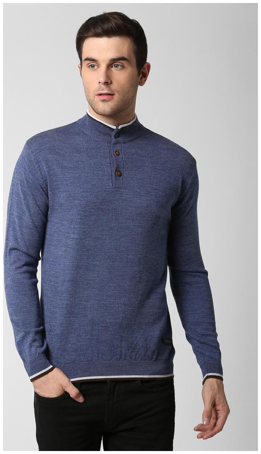 

Peter England Men Blue Henley neck Pullover