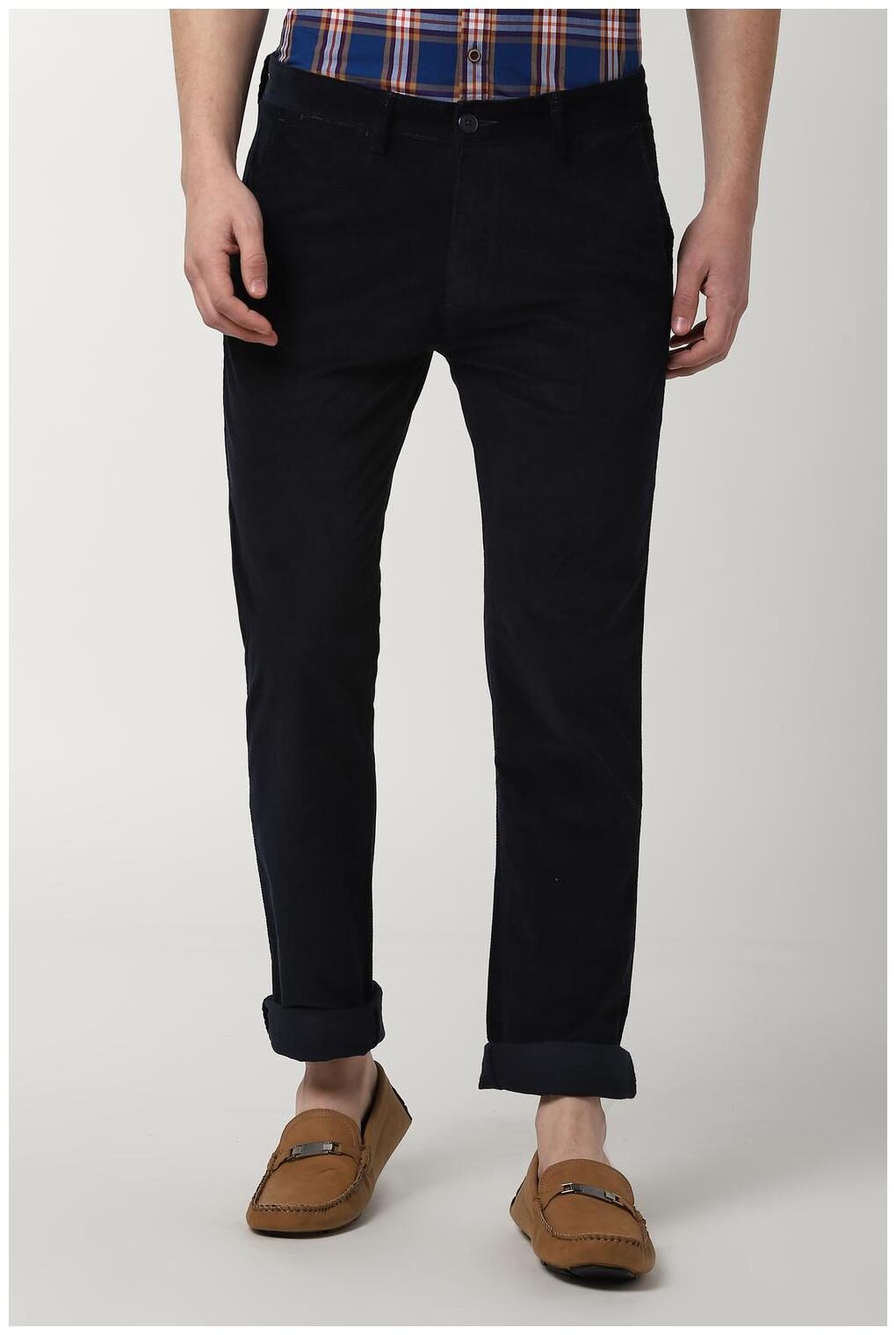 

Peter England Men Blue Textured Slim fit Regular trousers