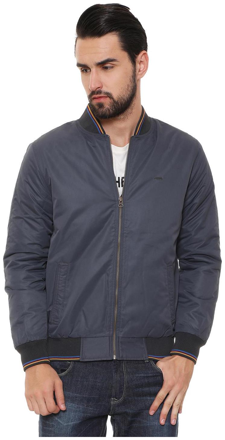 

Peter England Men Grey Solid Bomber jacket