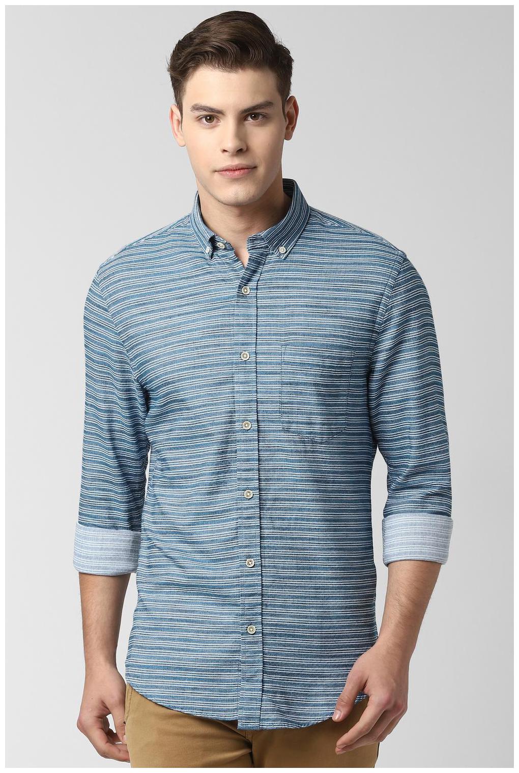 

Peter England Men Blue Horizontal Stripes Super Slim Fit Casual Shirt