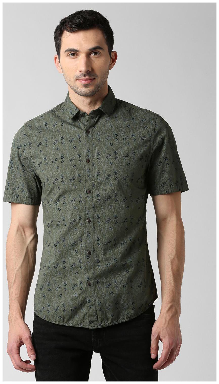 

Peter England Men Green Printed Super Slim Fit Casual Shirt