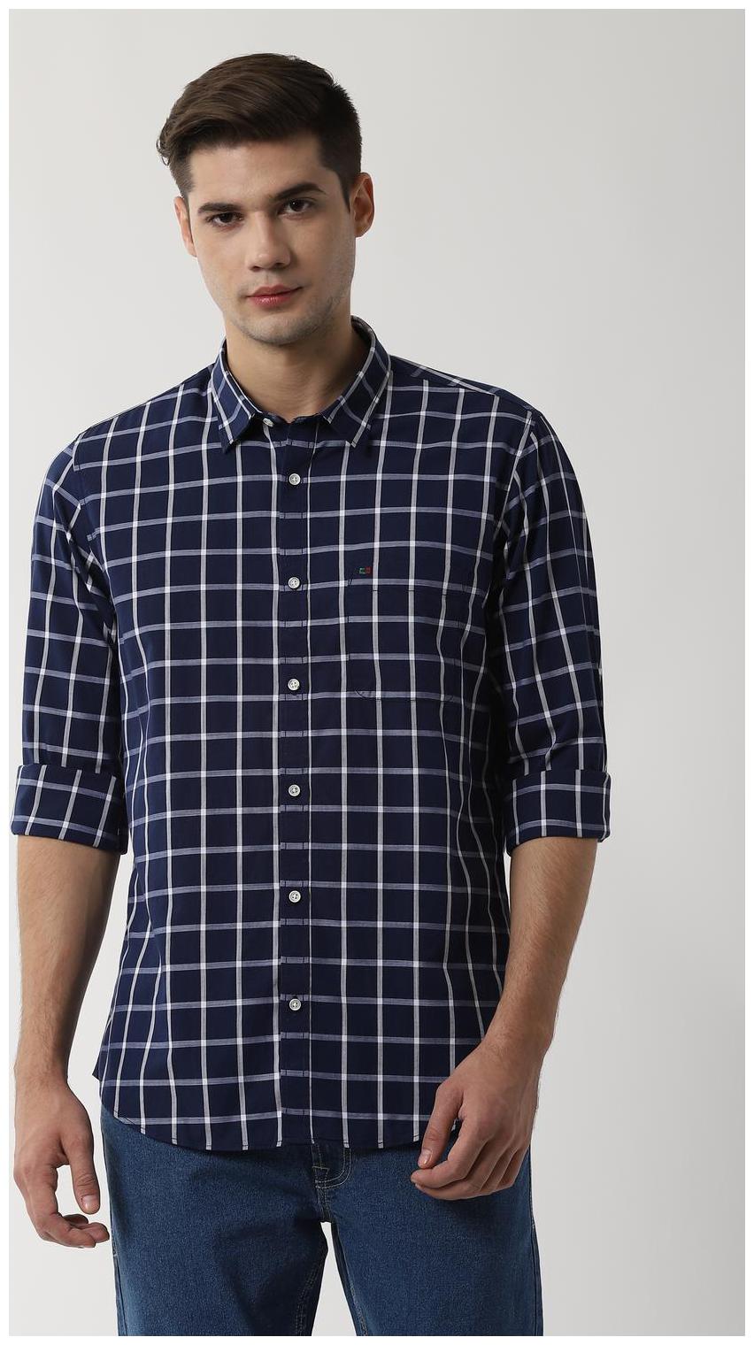 

Peter England Men Blue Checked Slim Fit Casual Shirt