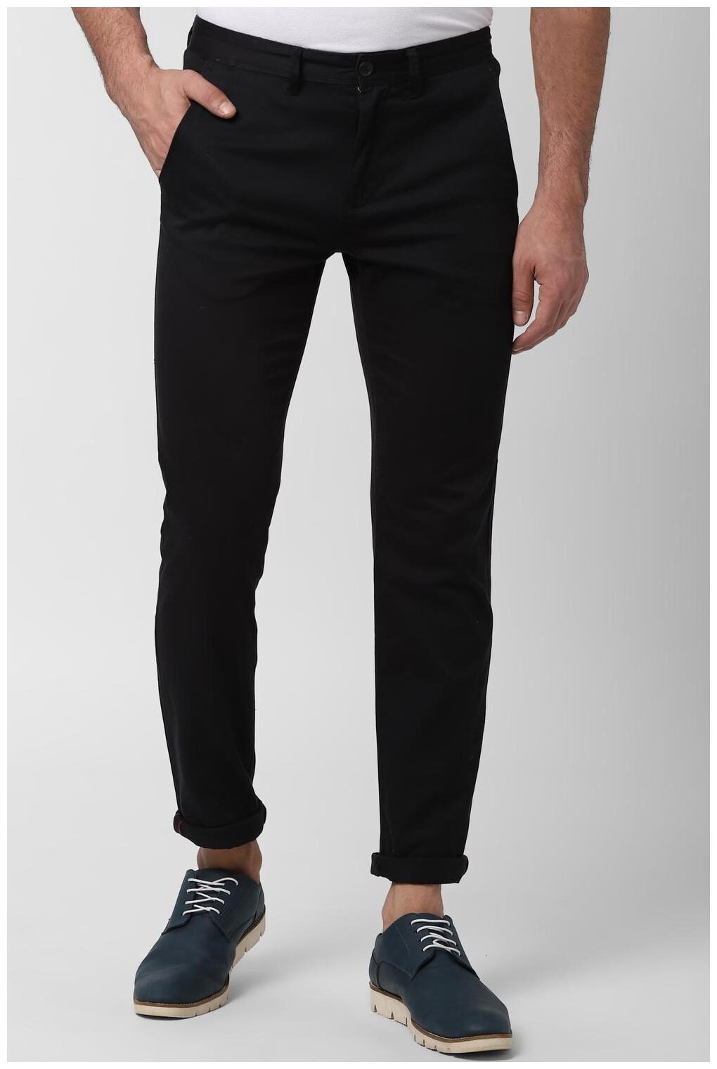

Peter England Men Black Solid Slim fit Regular trousers