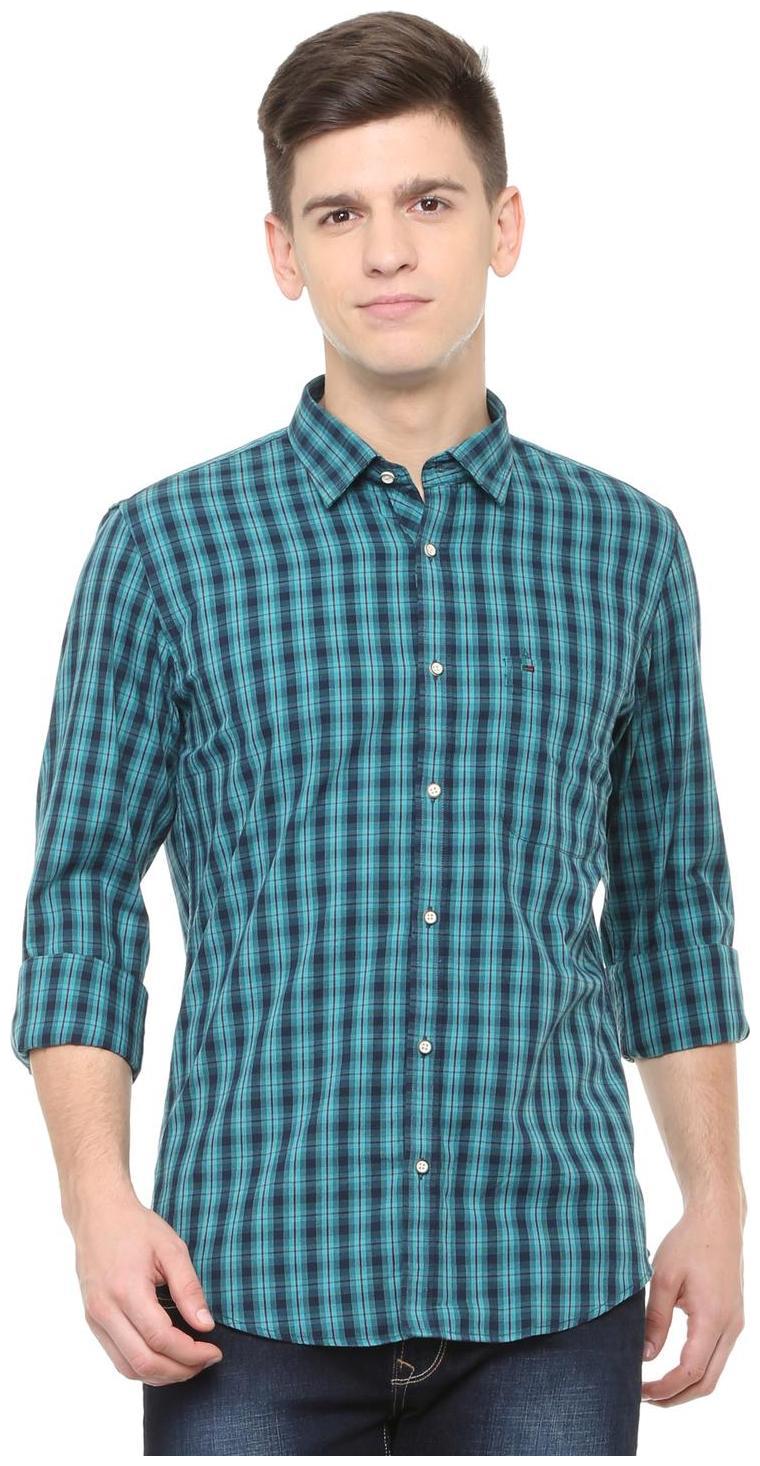 

Peter England Men Blue Checked Slim Fit Casual Shirt