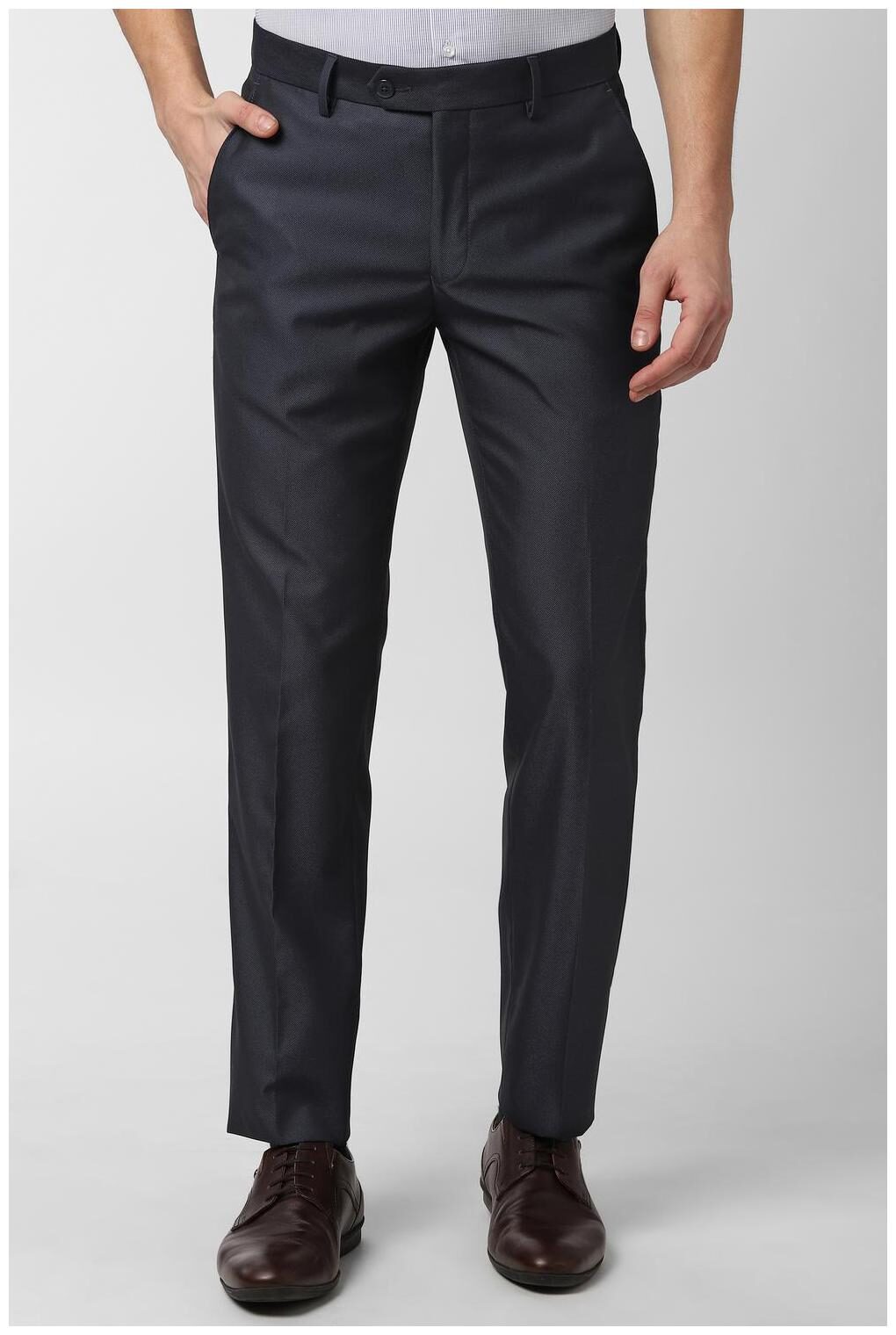 

Peter England Men Textured Slim Fit Formal Trouser - Navy Blue