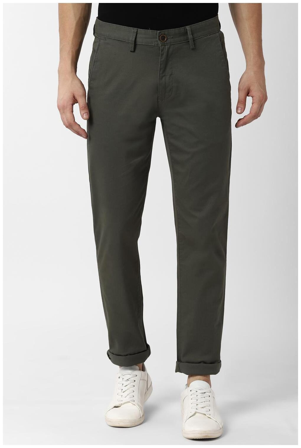 

Peter England Men Olive Solid Slim fit Regular trousers