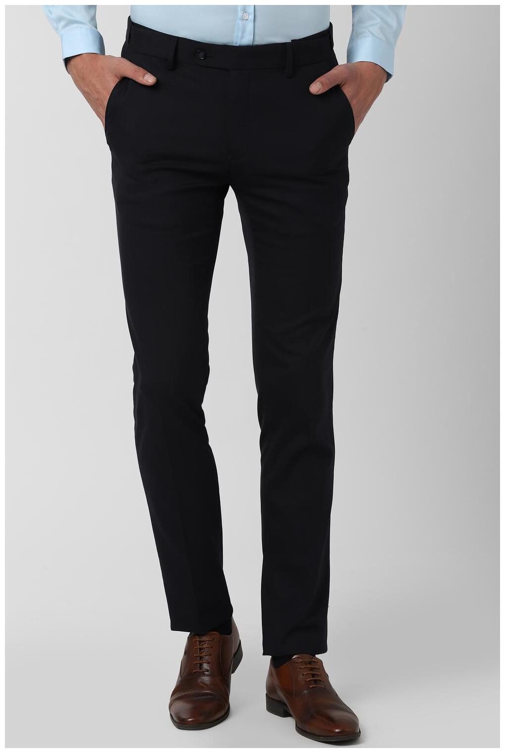 

Peter England Men Solid Slim Fit Formal Trouser - Navy Blue