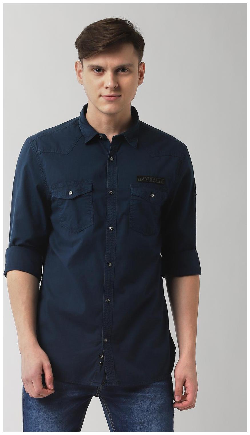 

Peter England Men Blue Solid Super Slim Fit Casual Shirt