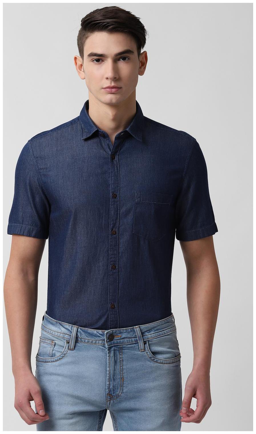 

Peter England Men Blue Weaved Super Slim Fit Casual Shirt