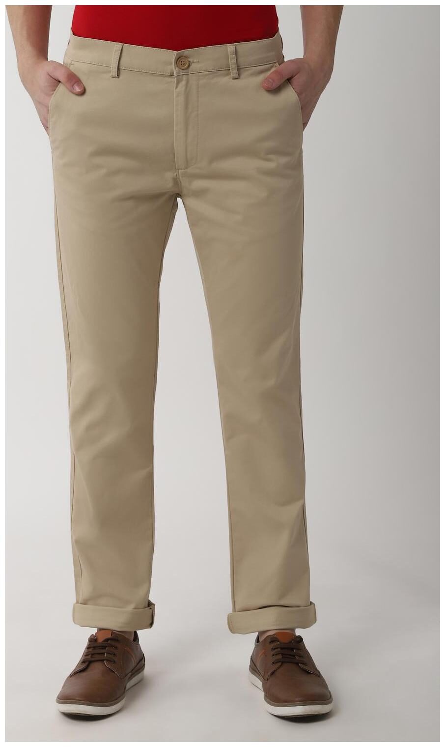 

Peter England Men Beige Textured Slim fit Regular trousers