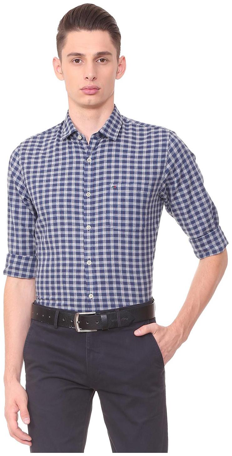 

Peter England Men Blue Checked Slim Fit Casual Shirt
