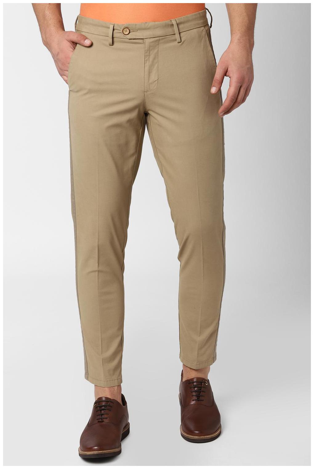 

Peter England Men Beige Textured Tapered fit Regular trousers