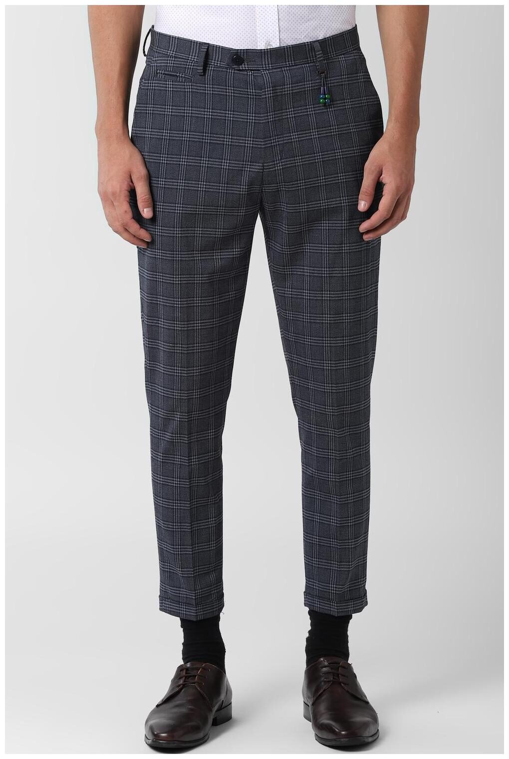 

Peter England Men Checked Tapered Fit Formal Trouser - Grey
