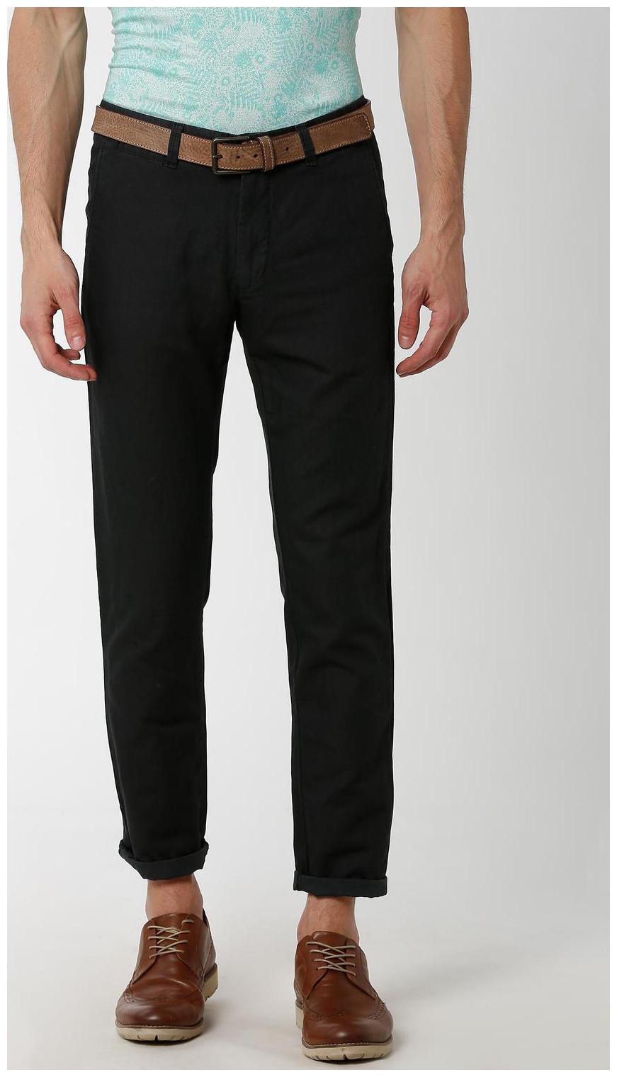 

Peter England Men Black Solid Slim fit Regular trousers