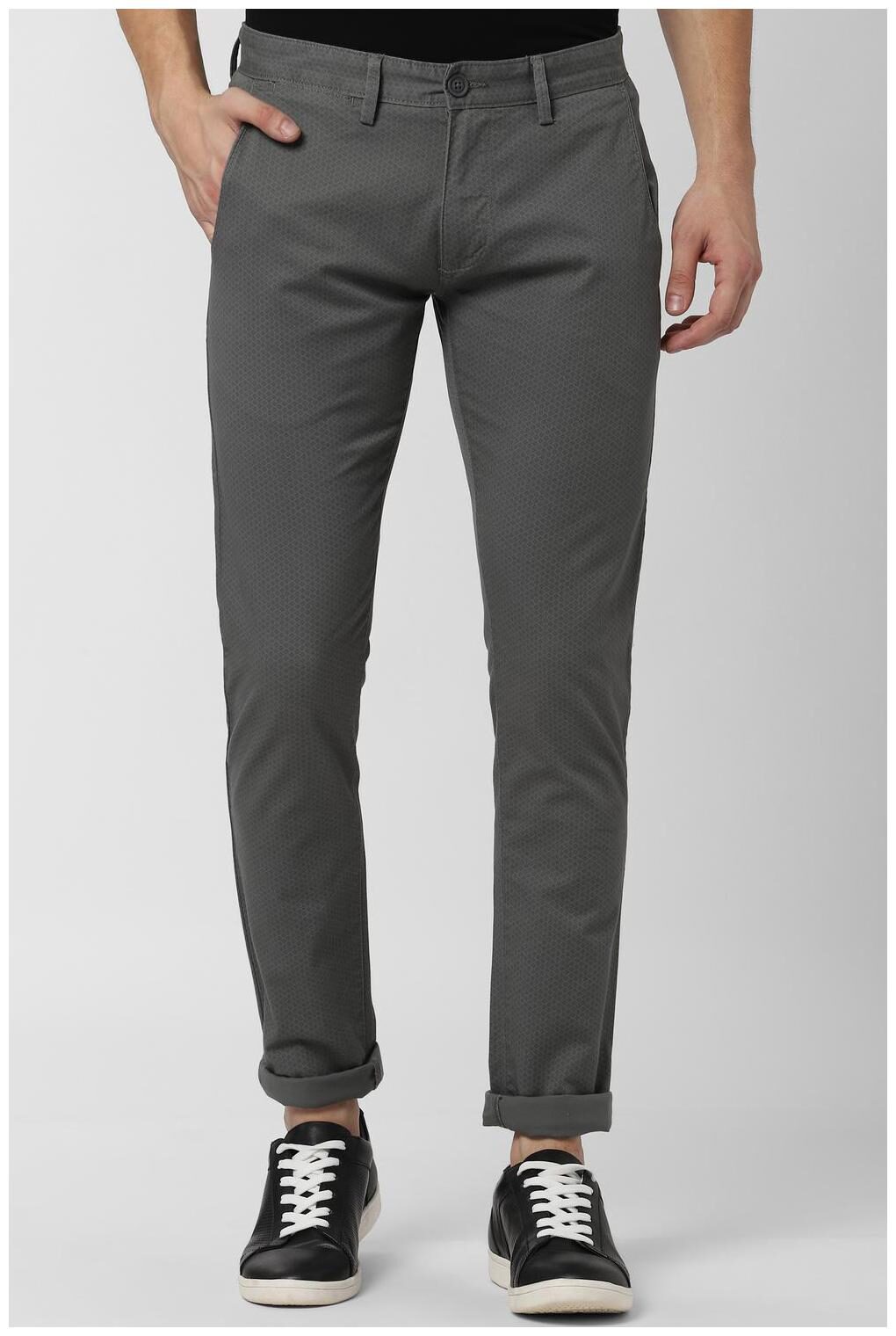 

Peter England Men Grey Printed Skinny fit Regular trousers