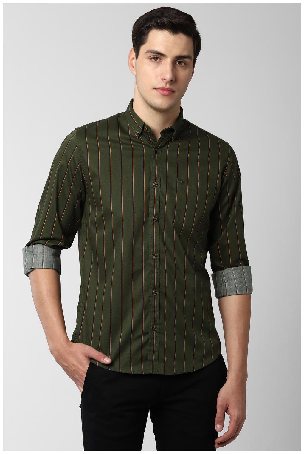 

Peter England Men Green Vertical Stripes Regular Fit Casual Shirt
