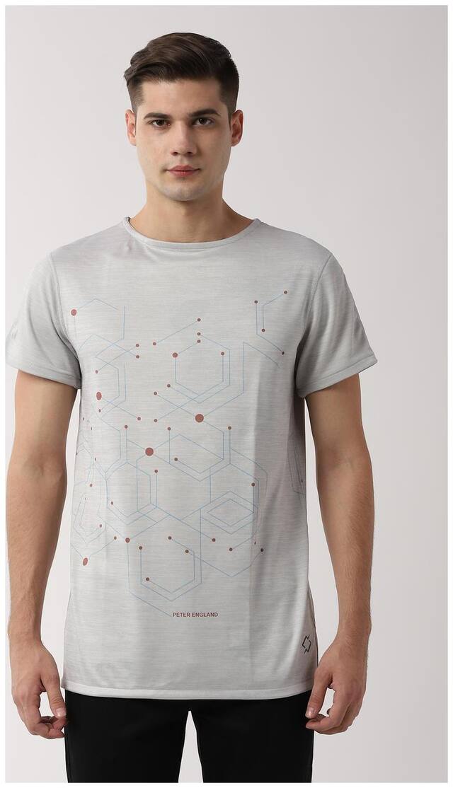 Peter England Polyester Printed Men T-shirt - White