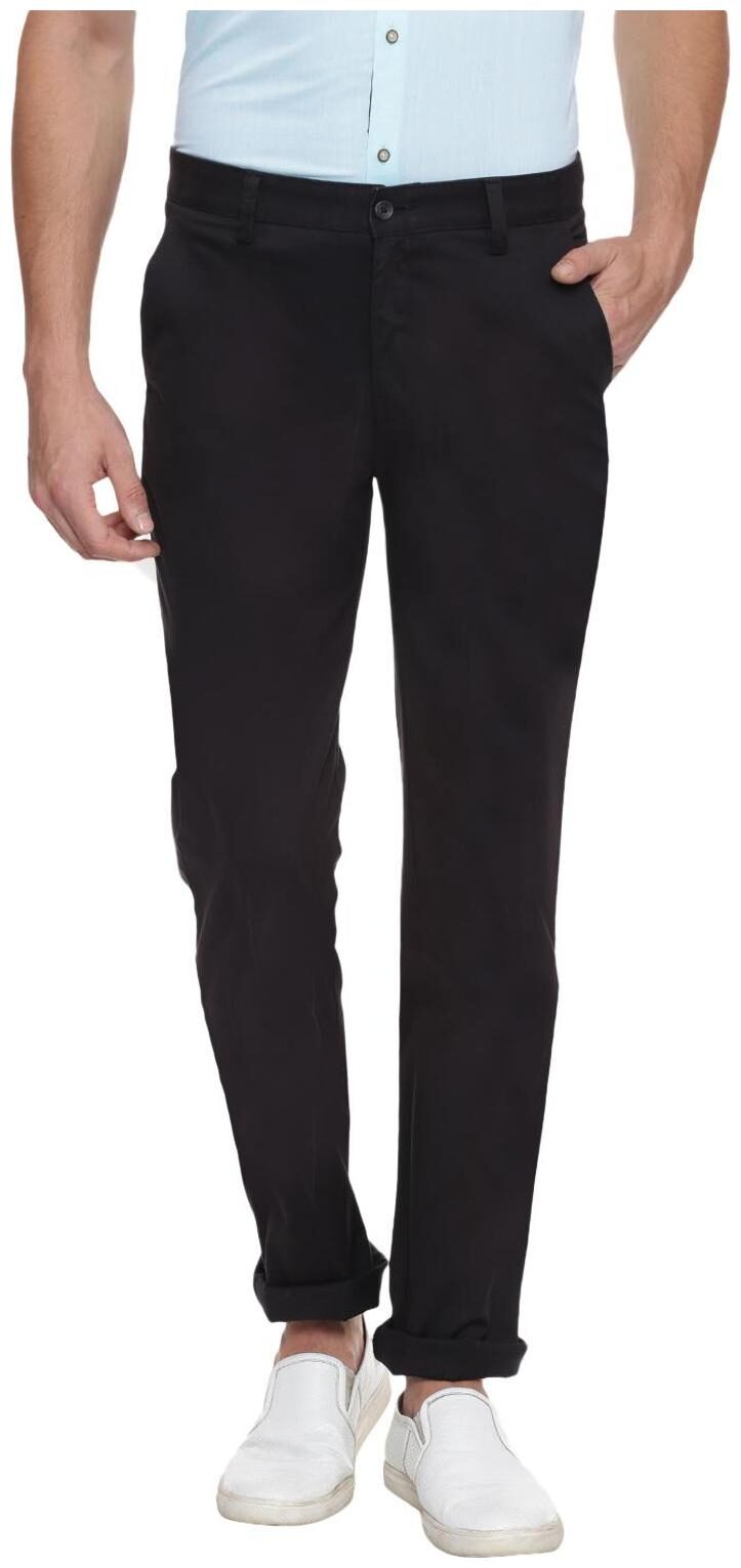 

Peter England Men Black Solid Slim fit Regular trousers