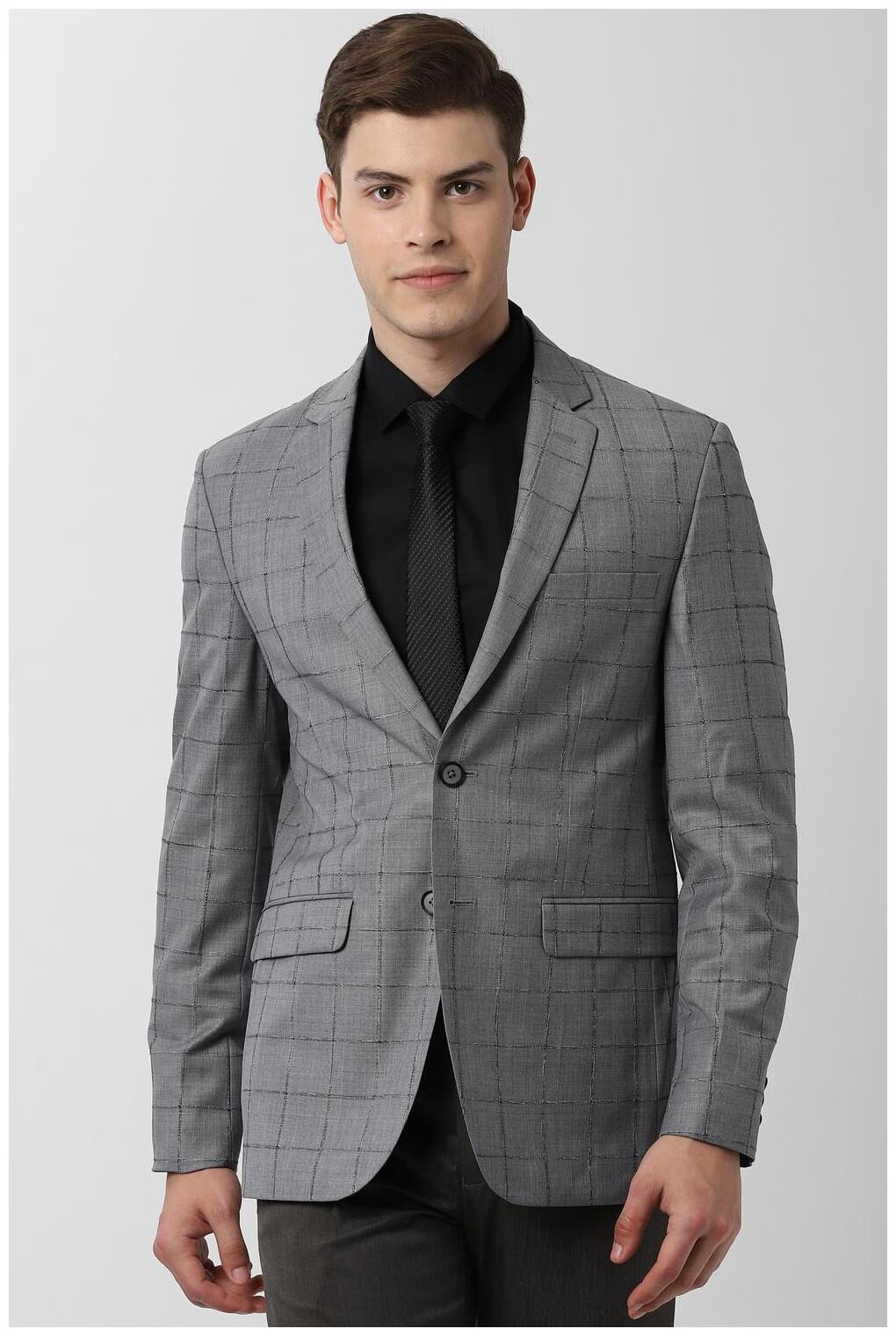 

Peter England Men Grey Checked Slim fit Single Breasted Blazer
