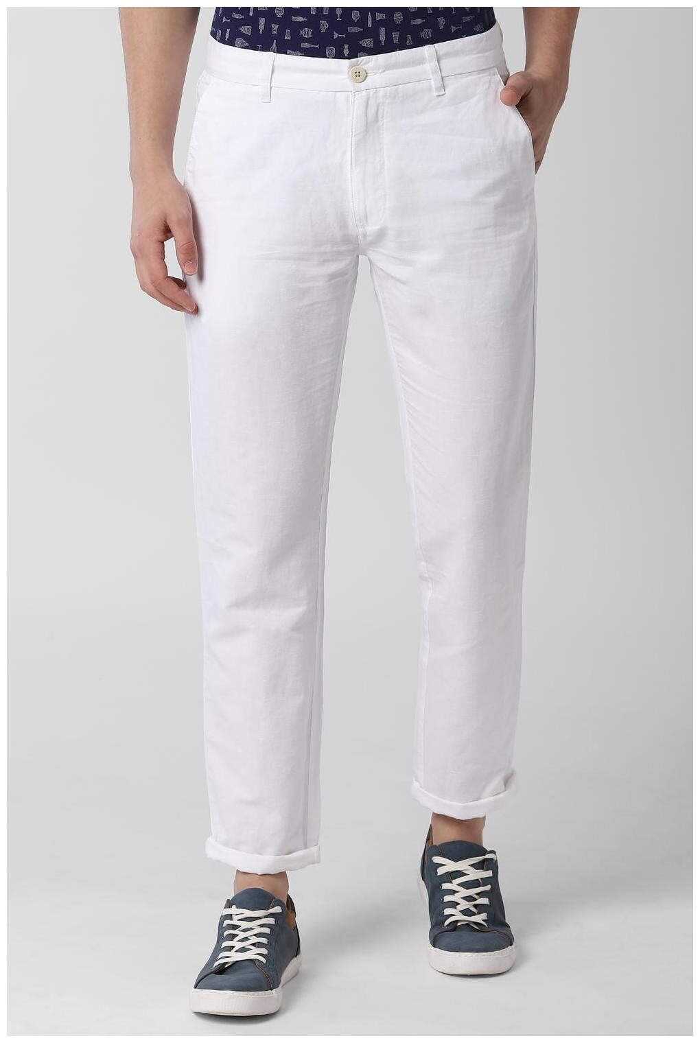 

Peter England Men White Solid Slim fit Regular trousers