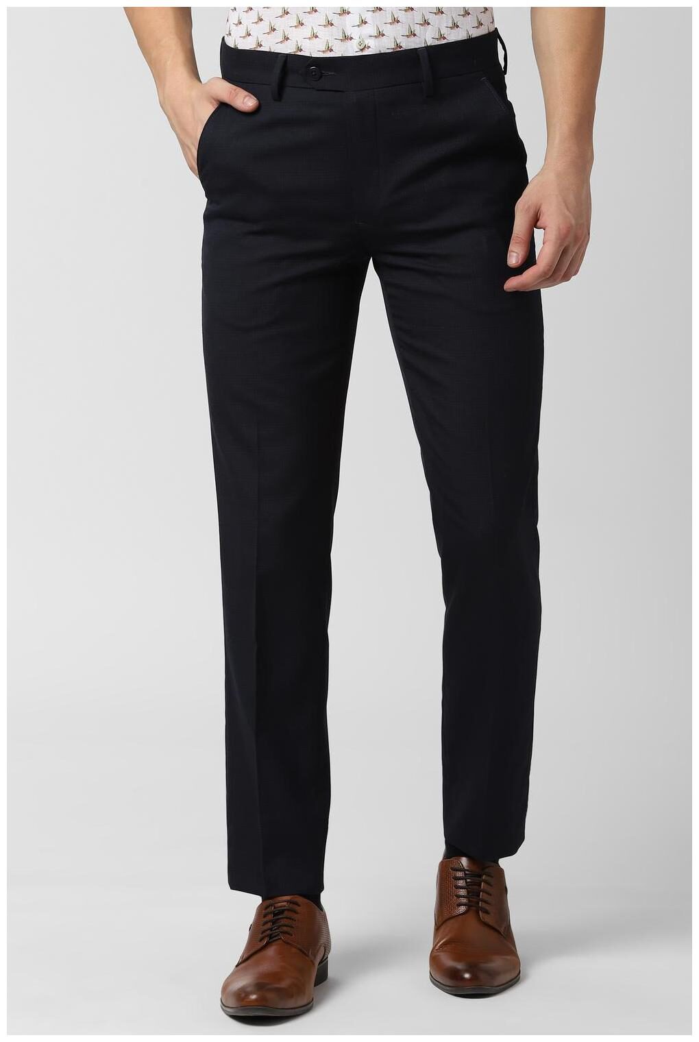 

Peter England Men Solid Slim Fit Formal Trouser - Navy Blue