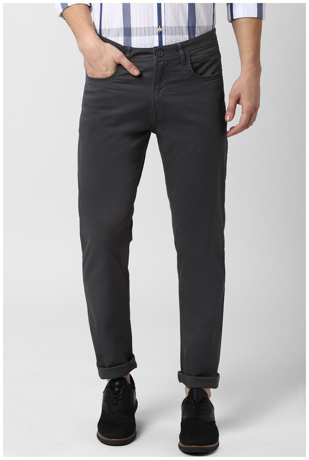 

Peter England Men Grey Solid Slim fit Regular trousers