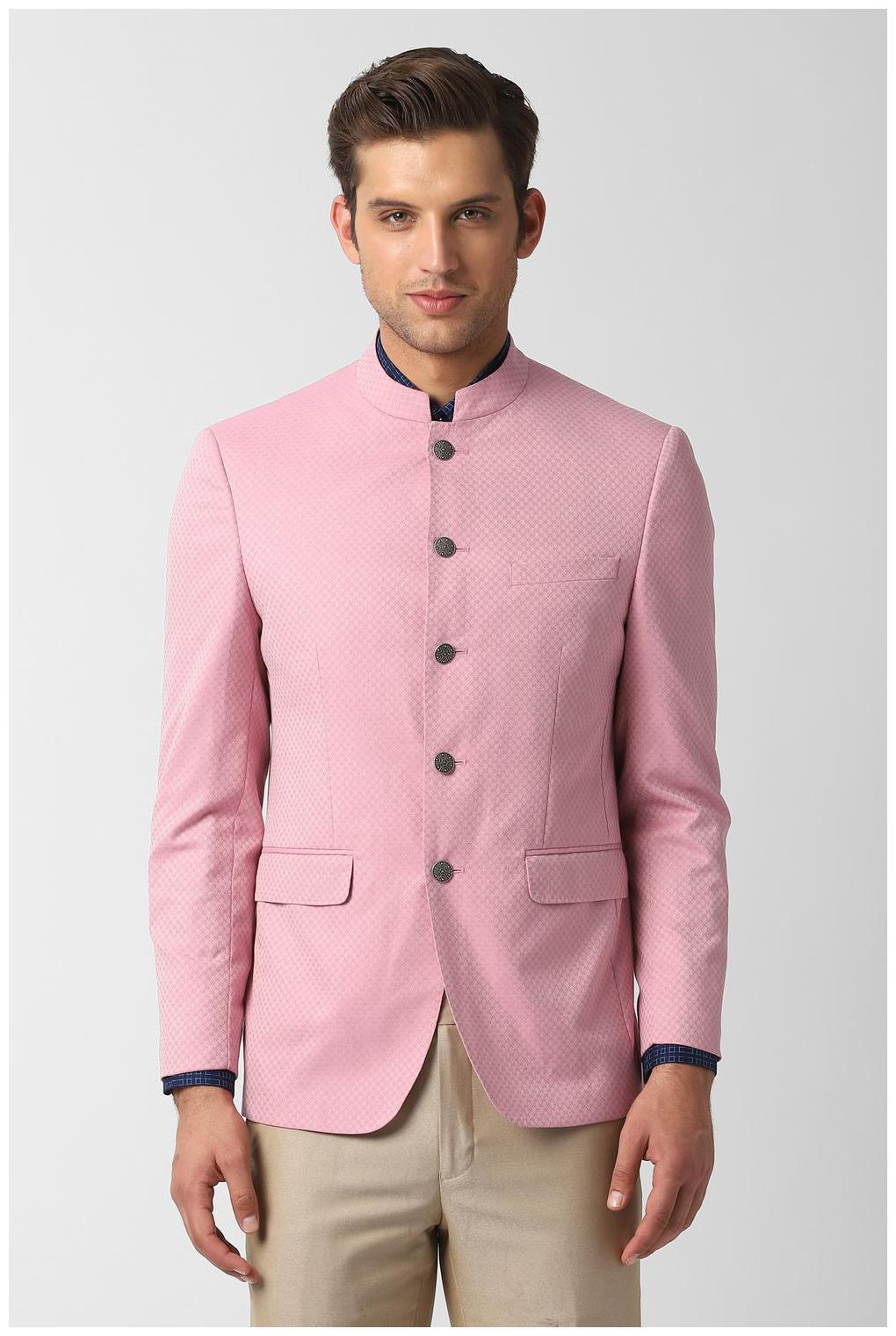

Peter England Men Pink Textured Slim fit Bandhgala Blazer