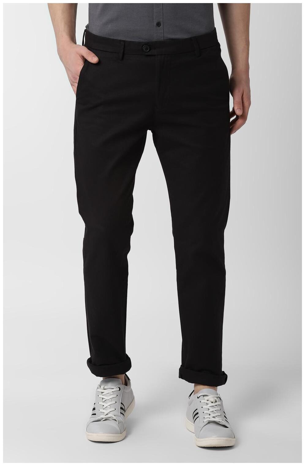 

Peter England Men Black Textured Slim fit Regular trousers