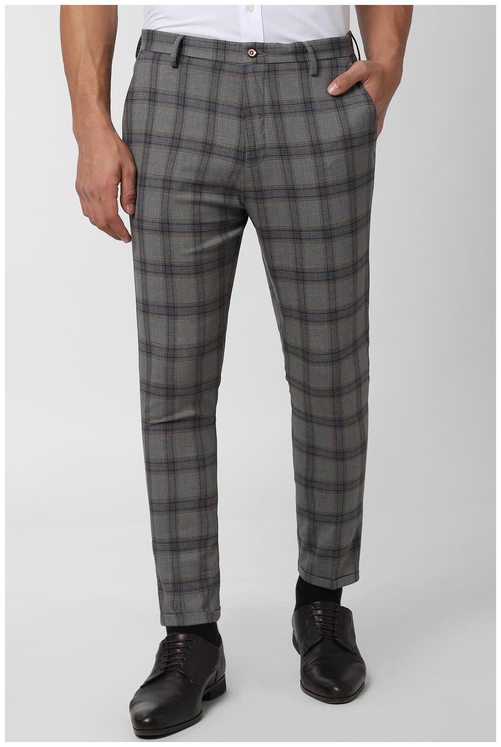 

Peter England Men Checked Tapered Fit Formal Trouser - Grey