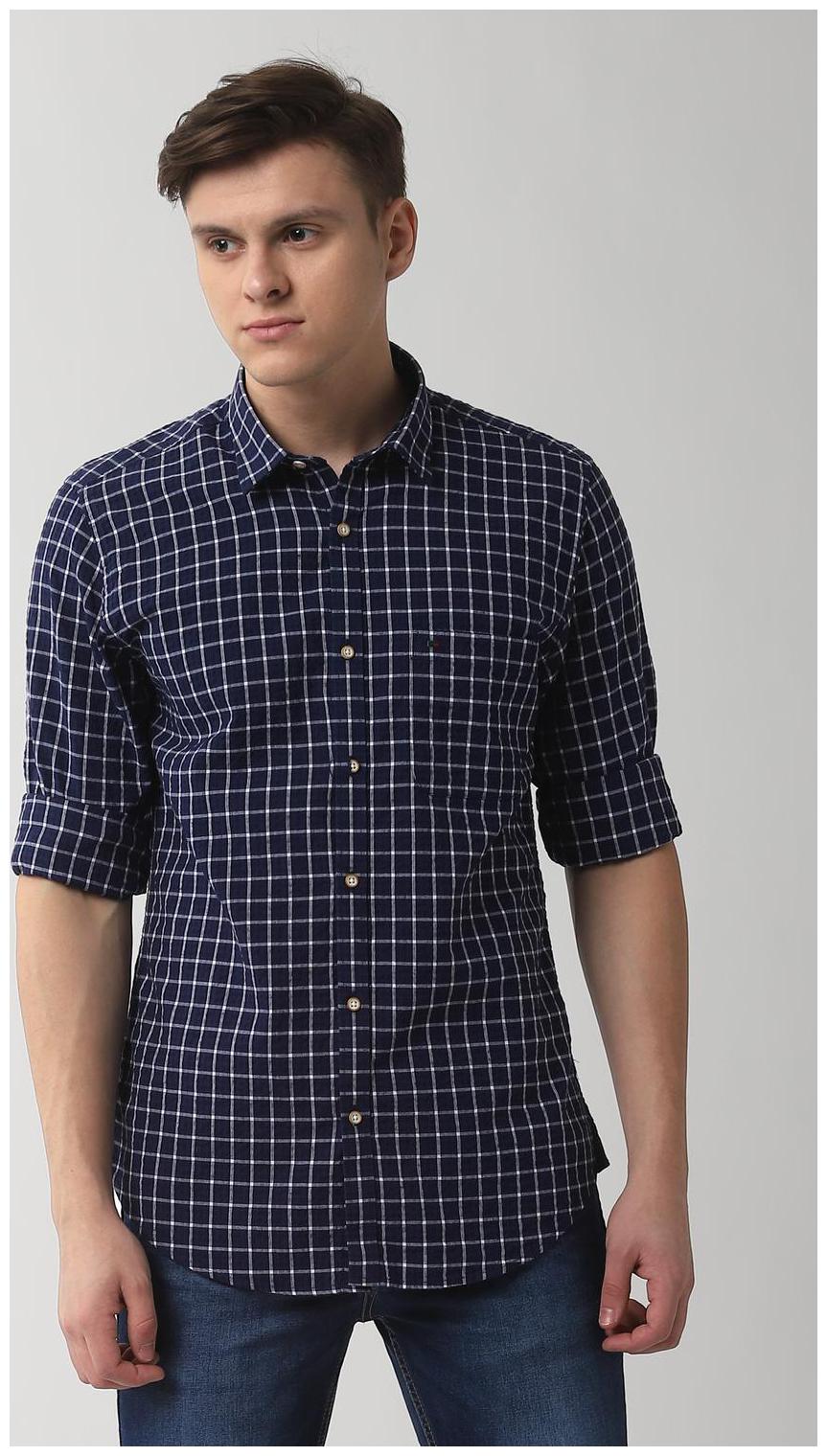 

Peter England Men Blue Checked Slim Fit Casual Shirt