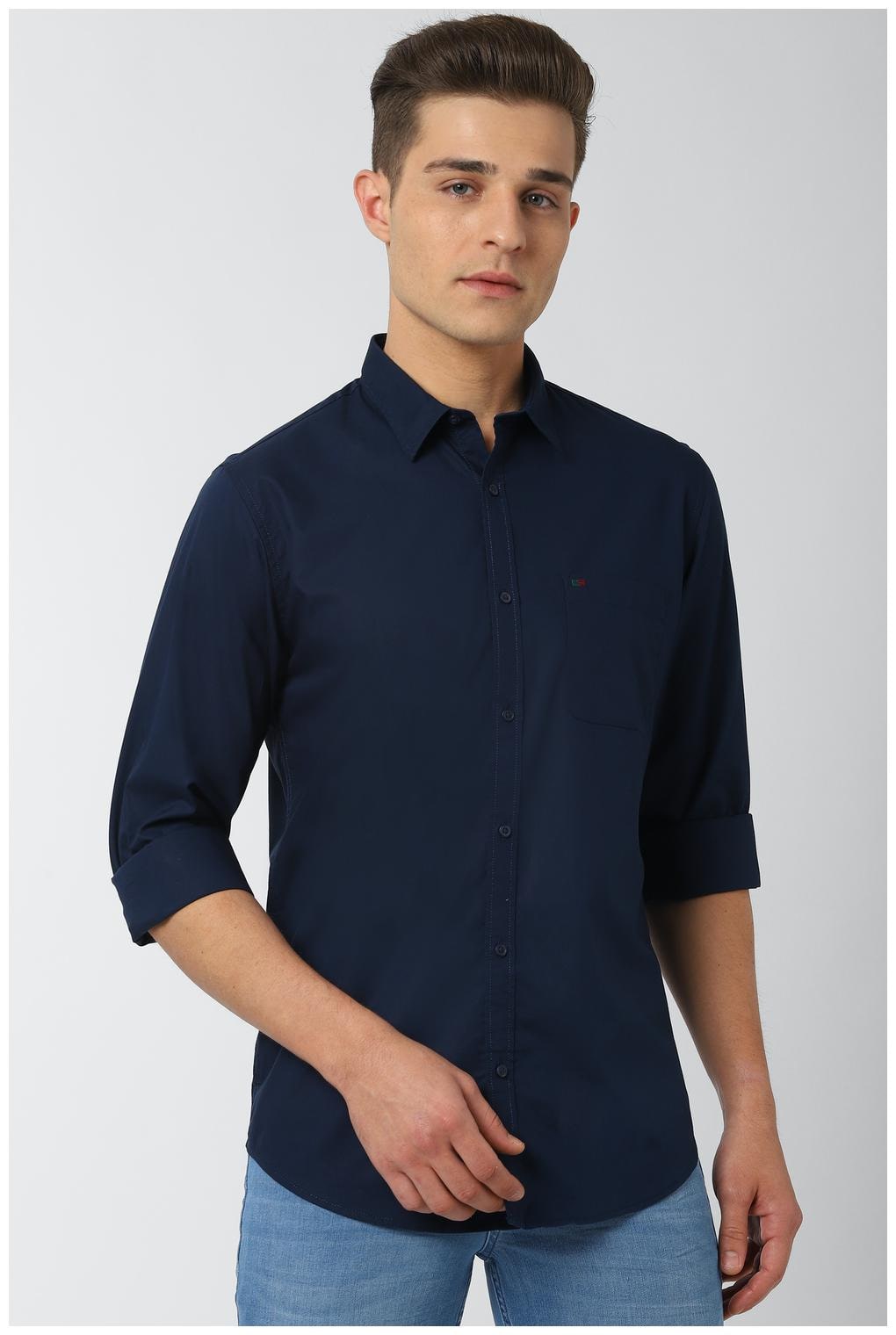 

Peter England Men Navy Blue Solid Slim Fit Casual Shirt