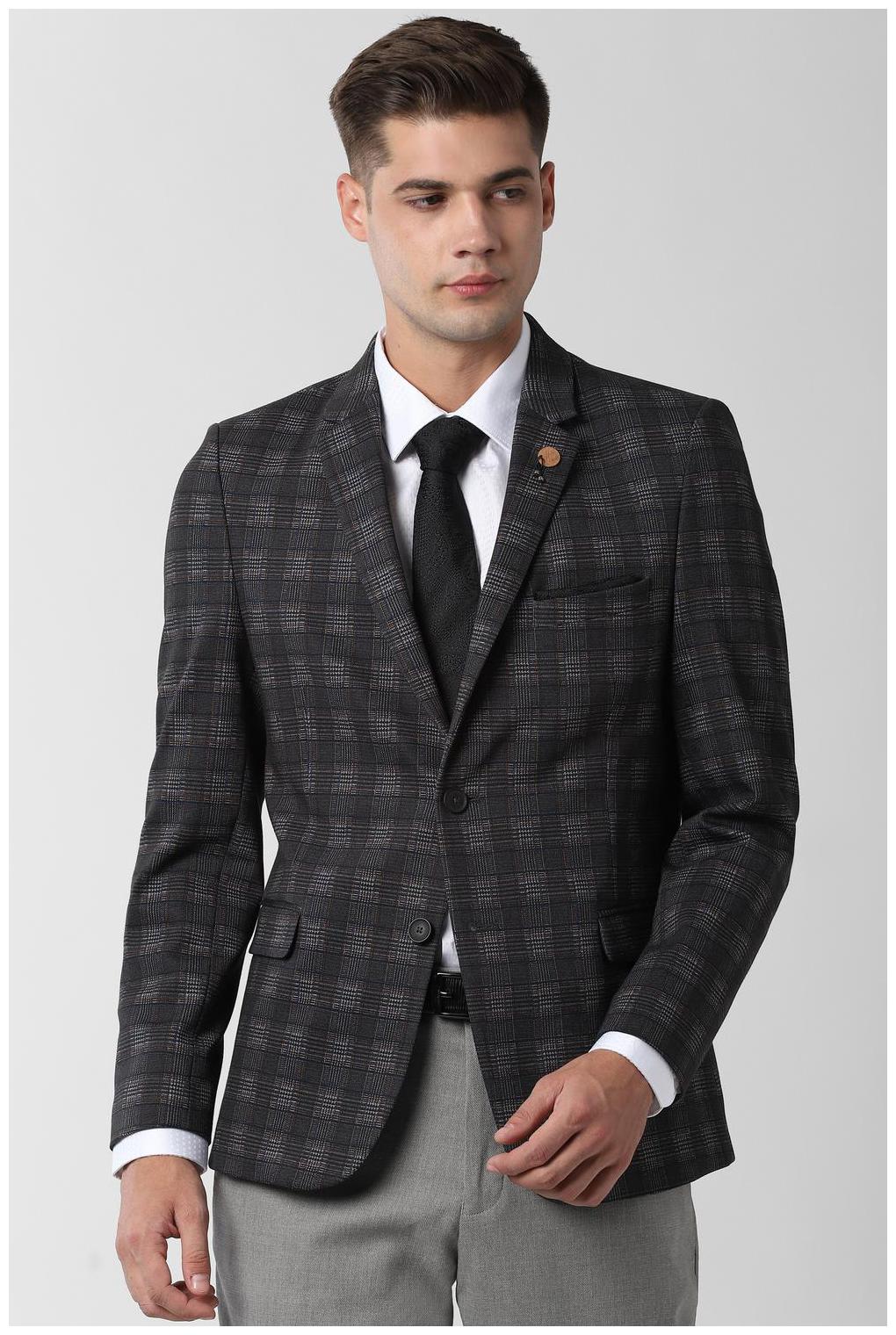 

Peter England Men Grey Checked Slim fit Single Breasted Blazer