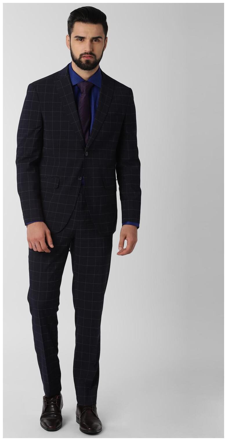 

Peter England Men Blended Double Breasted Suit Blue
