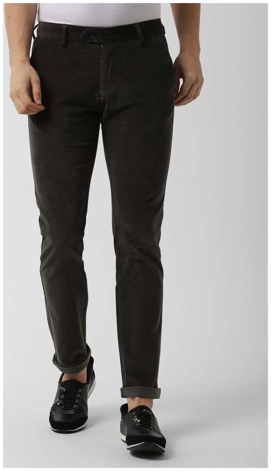 

Peter England Men Green Textured Slim fit Regular trousers