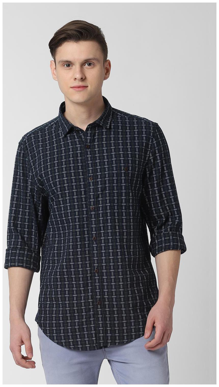 

Peter England Men Blue Checked Super Slim Fit Casual Shirt