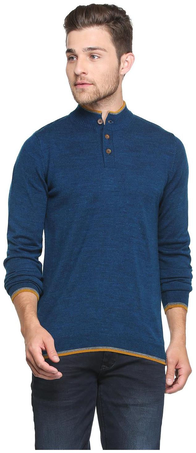 

Peter England Men Blue High neck Front-open sweater