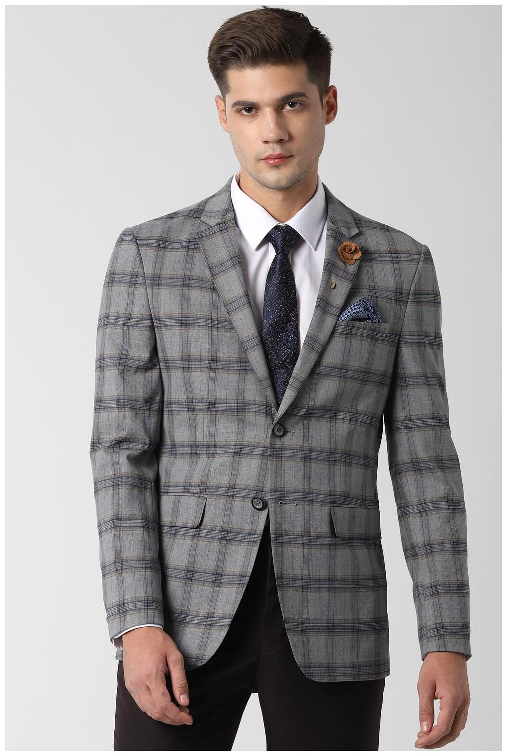 

Peter England Men Grey Checked Slim fit Single Breasted Blazer