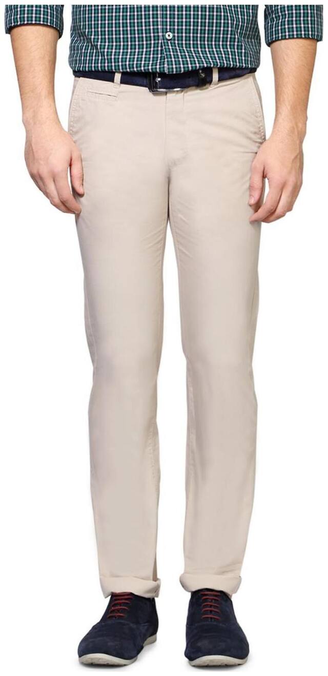 Peter England Men Beige Solid Slim fit Regular trousers