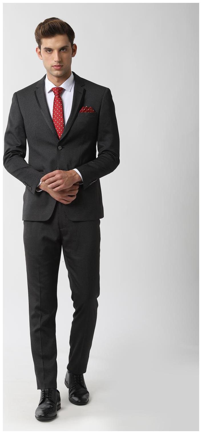 

Peter England Men Polyester Textured Black Single Breasted Suit